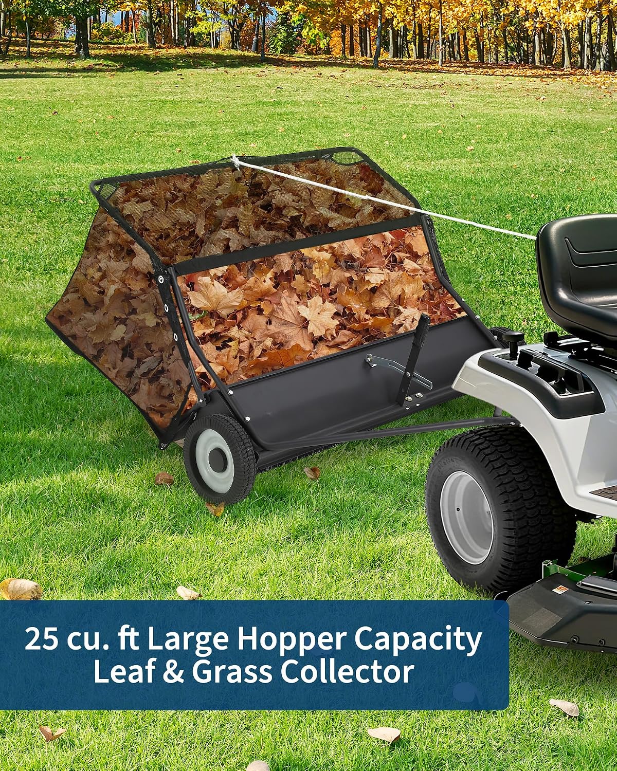 48" Lawn Sweeper Tow Behind, Heavy Duty Leaf Collector with 25 Cu.ft Capacity Hopper Bag, Leaf & Grass Catcher with