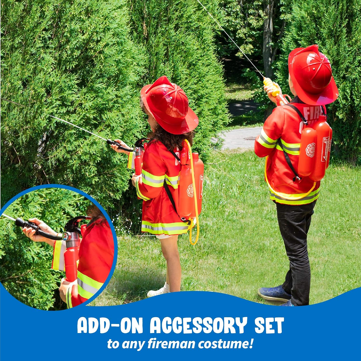Firefighter Costume, Water Gun Backpack for Kids, 5-Piece, 3+ | Includes Toy Fire Extinguisher, Backpack Water Gun