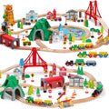 112-Piece Wooden Train Set for Toddler – Double-Sided Train Tracks, Compatible with Brio, Thomas, Melissa & Doug –
