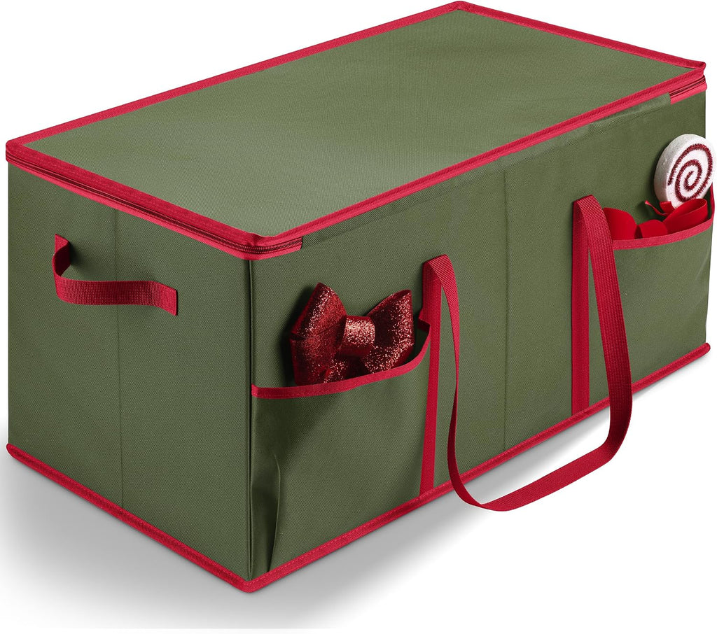 Christmas Ornament Storage - Stores up to 128 Holiday Ornaments, Adjustable Dividers, Zippered Top, Two Handles.
