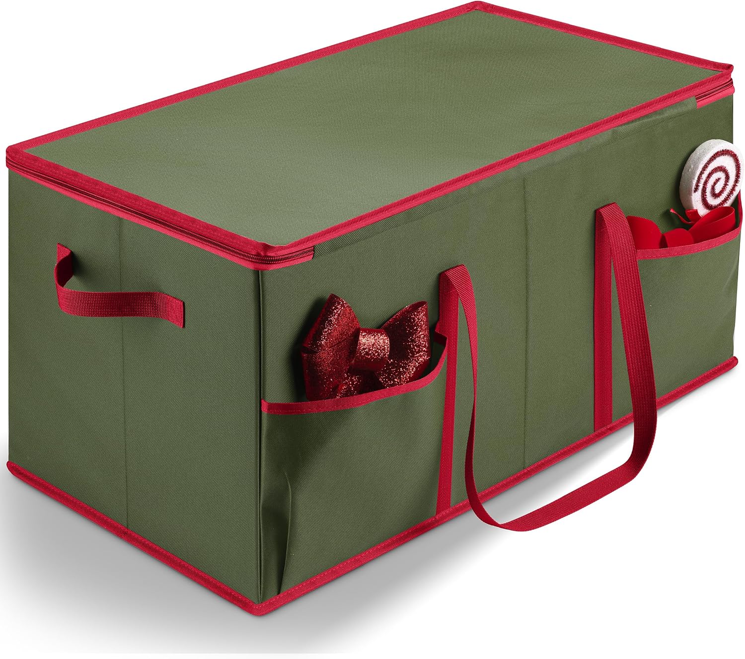 Christmas Ornament Storage - Stores up to 128 Holiday Ornaments, Adjustable Dividers, Zippered Top, Two Handles.