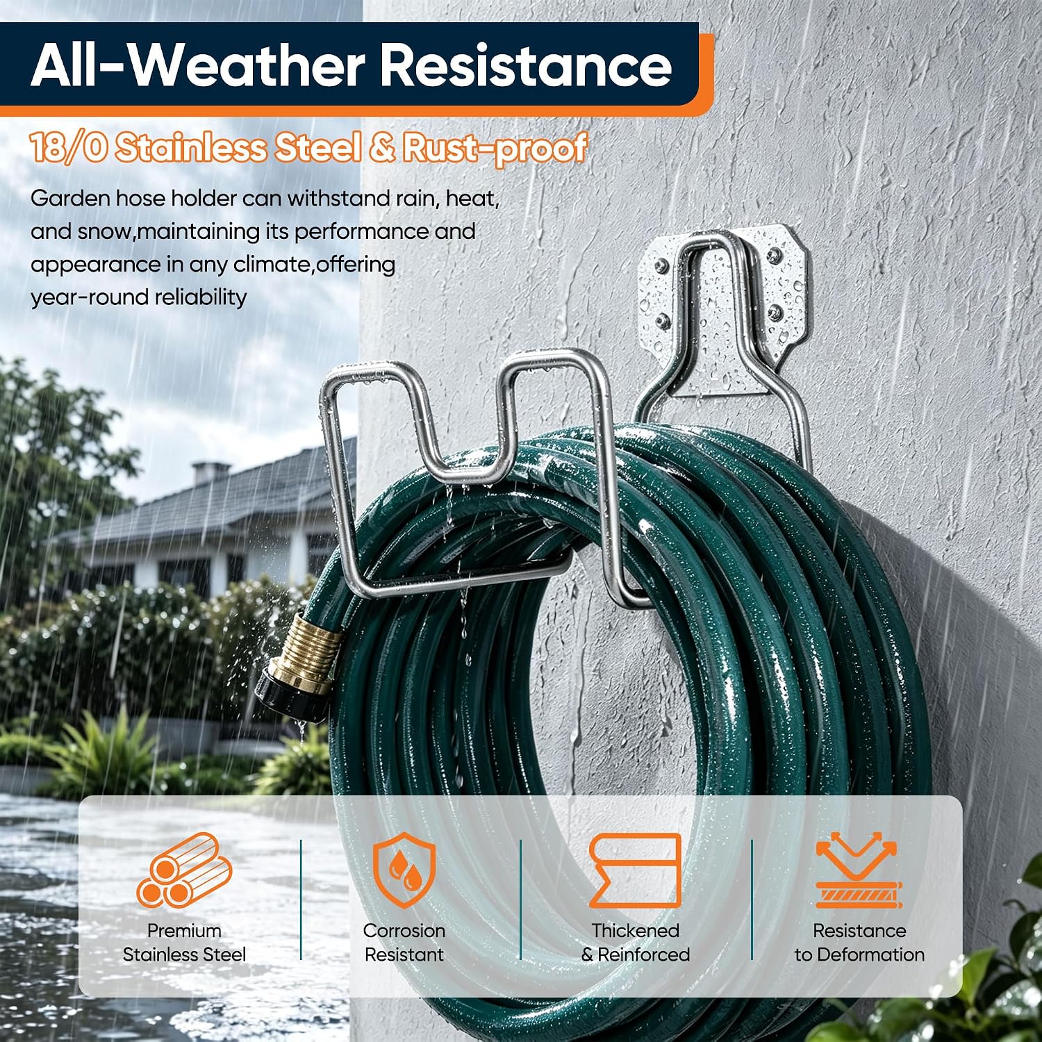 Water Hose Holder, Metal Hose Holders for Outside Garden, 2PCS | 18/0 Stainless Steel Garden Hose Holder Wall Mount