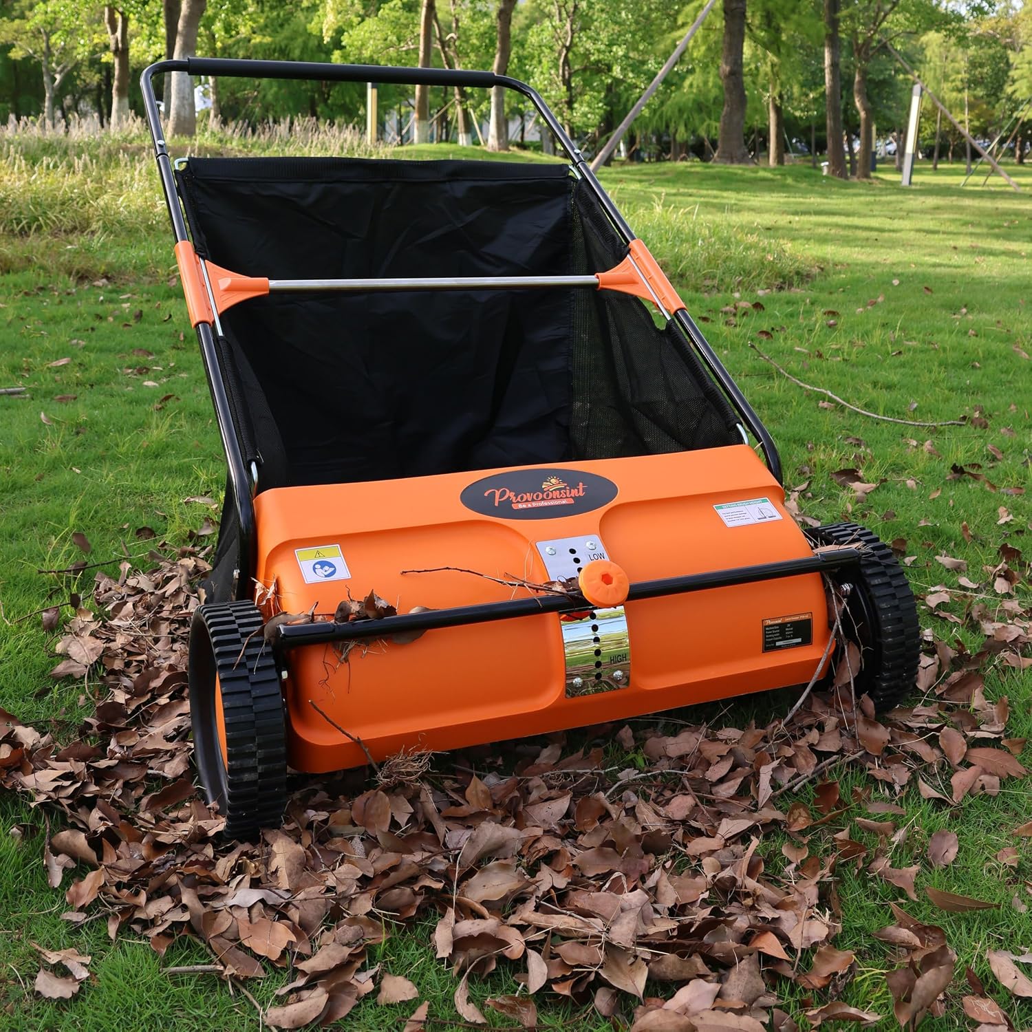 26-Inch Push Lawn Sweeper, 7 Cu.Ft. Hopper Capacity, 2 Spiral Spinning Brushes, Adjustable Height, Dustproof