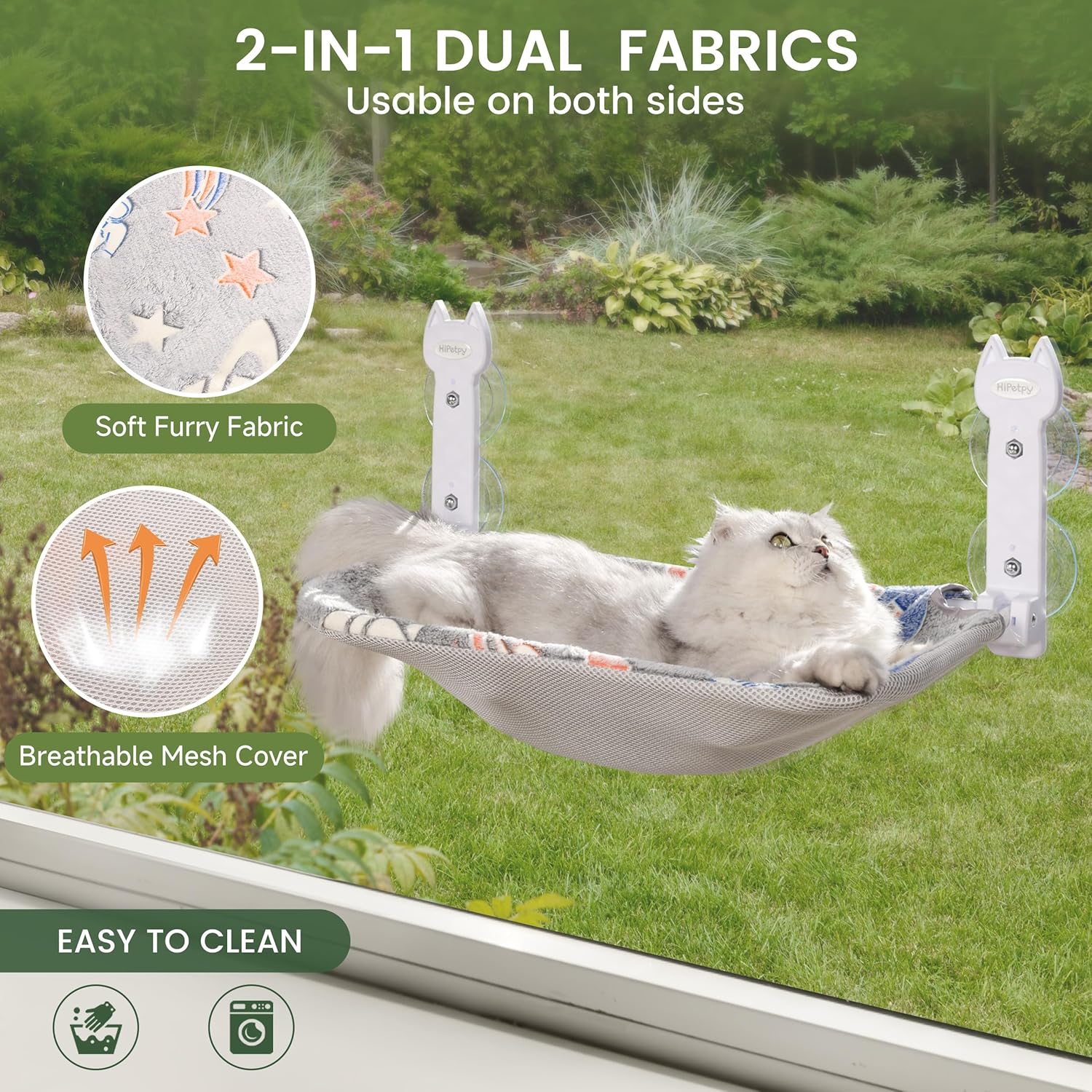 2 Pack Cat Window Perch, Glow in The Dark Foldable Cat Hammock with Sunken Design & Removable Soft Cover, Breathable