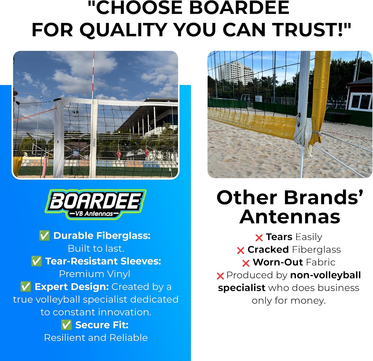 PRO Volleyball Antenna Set – Foldable Fiberglass Volleyball Net Antennas with Heavy-Duty Vinyl Antenna Sleeves for