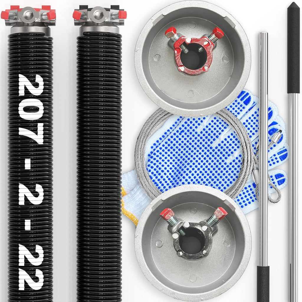 3-Pieces Bundle - Garage Door Torsion Springs (0.207x2x22), Winding Bars Tool, 8.5ft Garage Door Cables & Standard