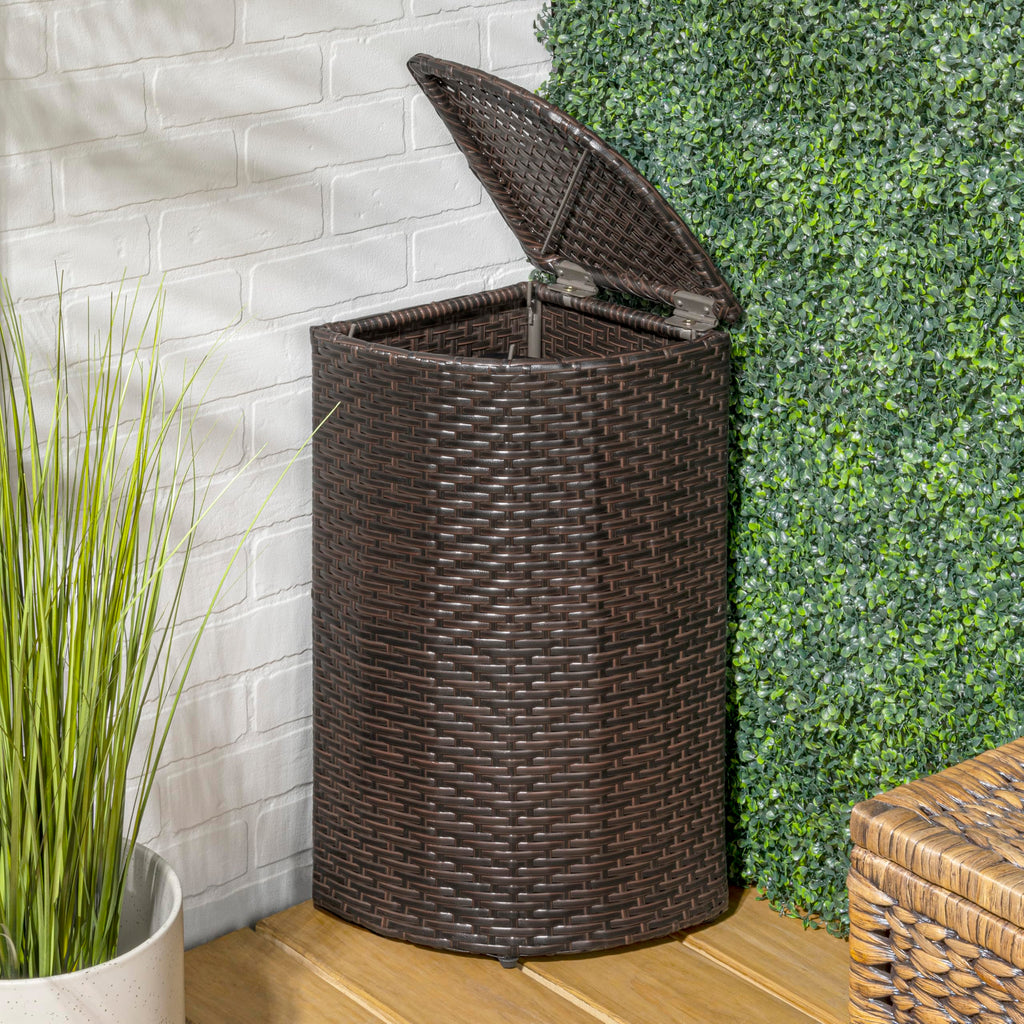 Chloe 10 Gal Wicker Corner Outdoor Trash Can, Brown
