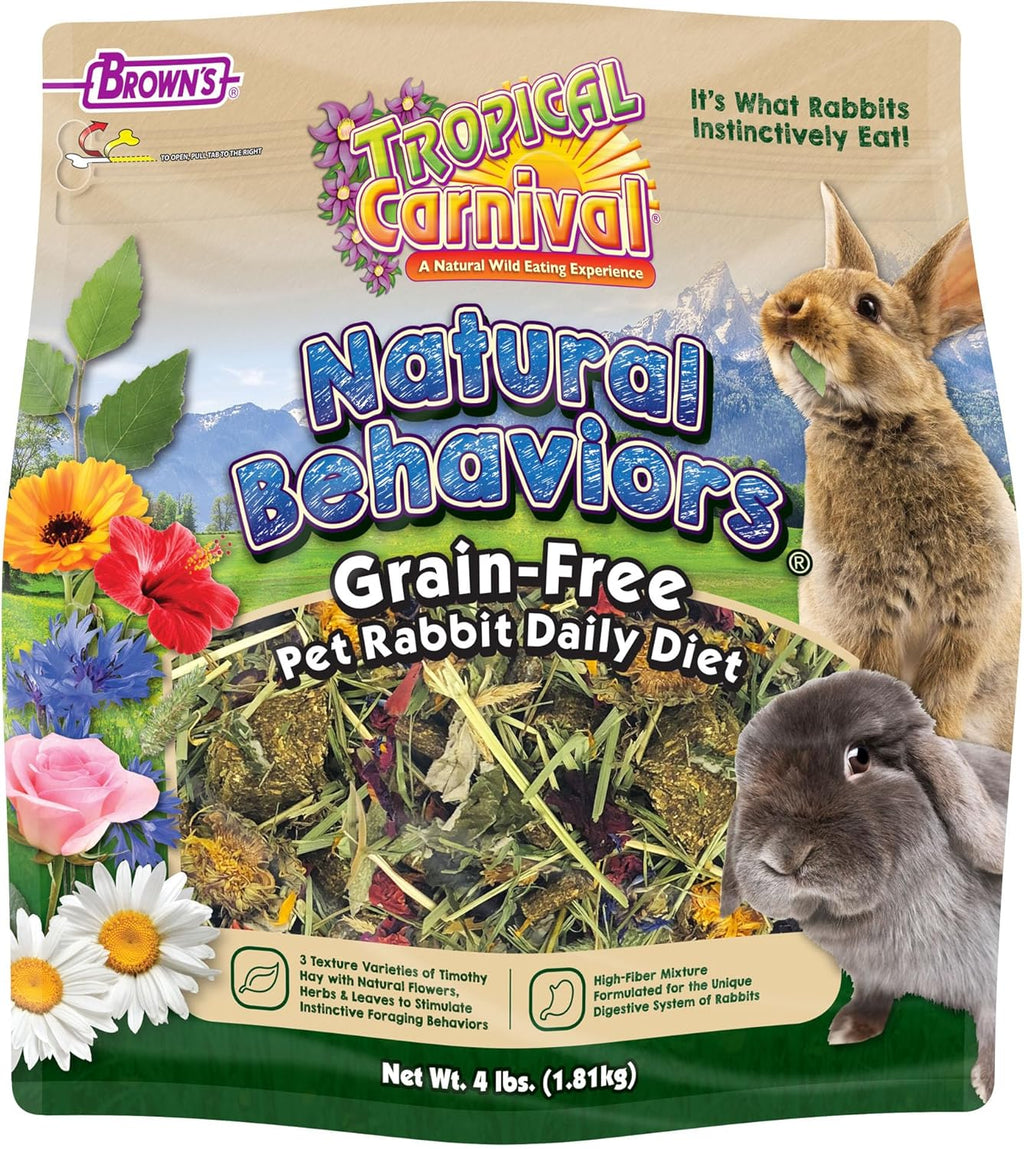 Natural Behaviors Grain-Free Rabbit Food – 4 pounds, High-Fiber Timothy Hay Blend with Natural Flowers & Herbs