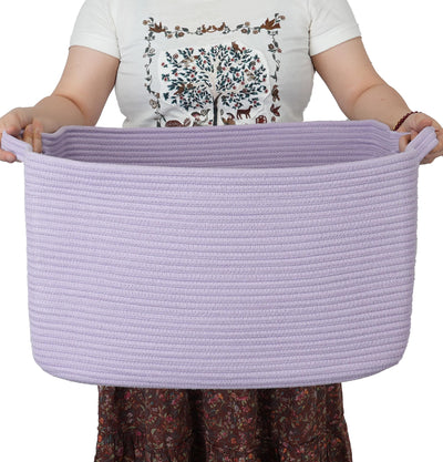 Large Woven Cotton Rope Blanket Basket 22"x17"x12" Lavender Purple