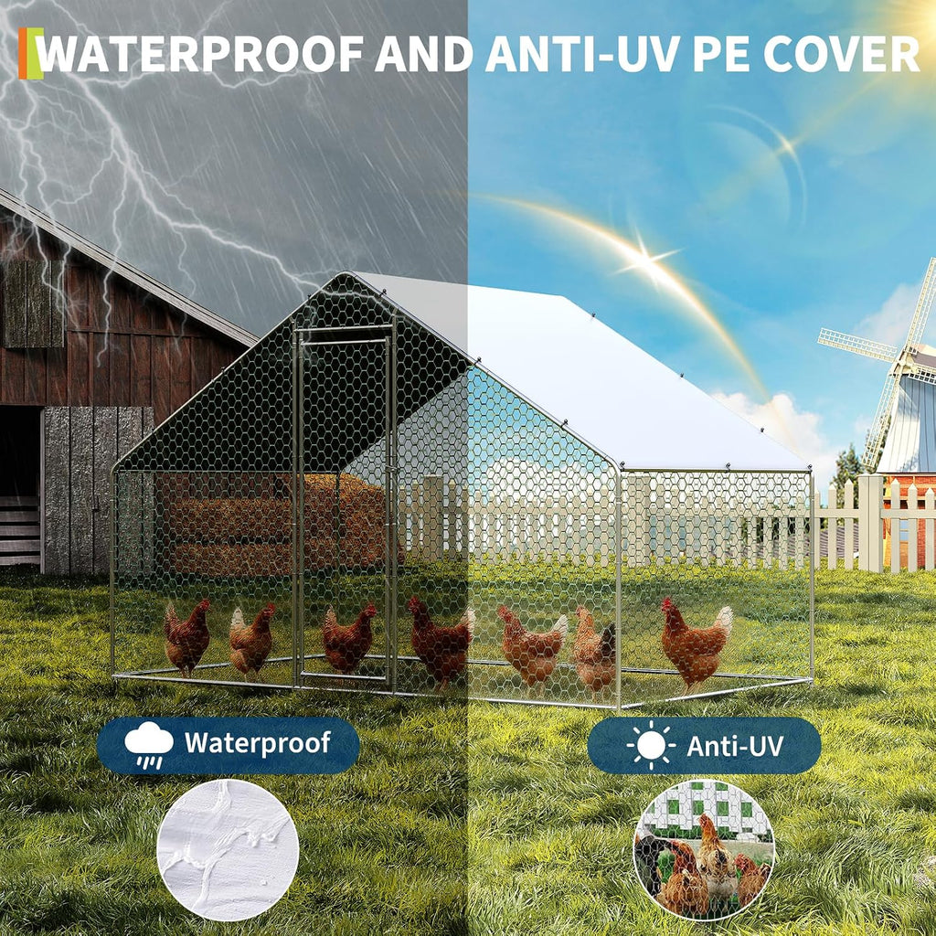 Large Metal Chicken Coop, Large Chicken Pen, Chicken Runs for Yard with Waterproof and Anti-UV Cover, Duck Rabbit