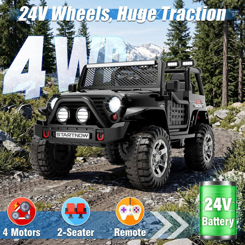 24V 4WD Ride on Truck Car w/800W Motors, 2 Seater, Remote Control, Gift Flower, 3 Speeds, Pop Music, Power 4 Wheels