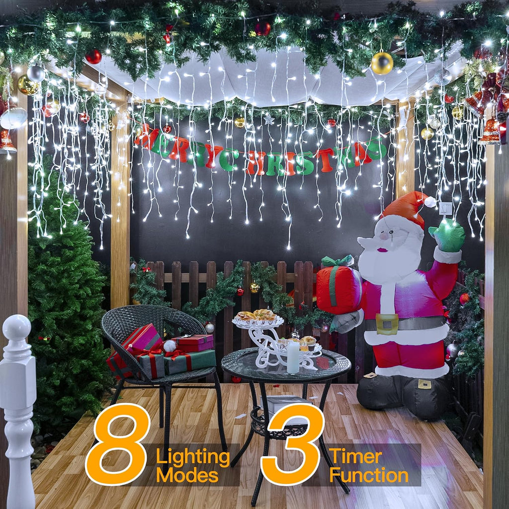 Icicle Lights for Outside 720LED 60FT, Cool White Christmas Lights with Remote 8 Modes Dimmable, Waterproof
