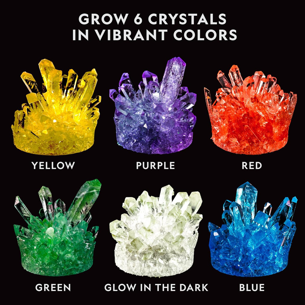 National Geographic Mega Crystal Growing Kit with 6 Crystals for Kids 8-12 | Glow-in-the-Dark Crystal, Light-Up Night