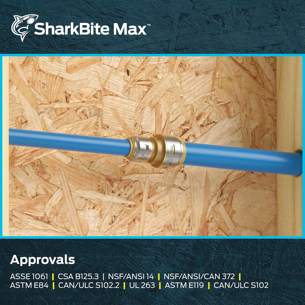 SharkBite Max 1 x 3/4 Inch Reducing Coupling, Push to Connect Brass Plumbing Fitting, PEX Pipe, Copper, CPVC, PE-RT, HDPE, UR060A