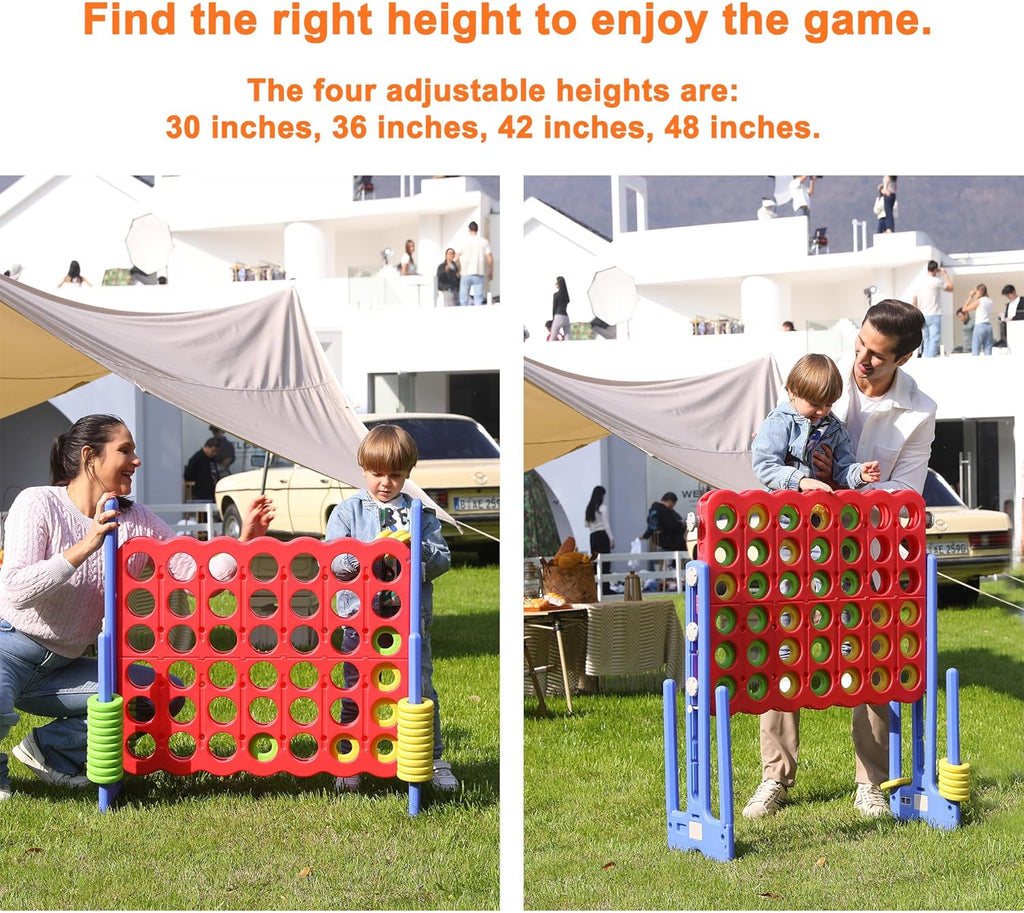 Patent Authorized Giant 4 Connect in a Row Game, Height Adjustable Jumbo Yard Games for Kids and Adults Outdoor Play