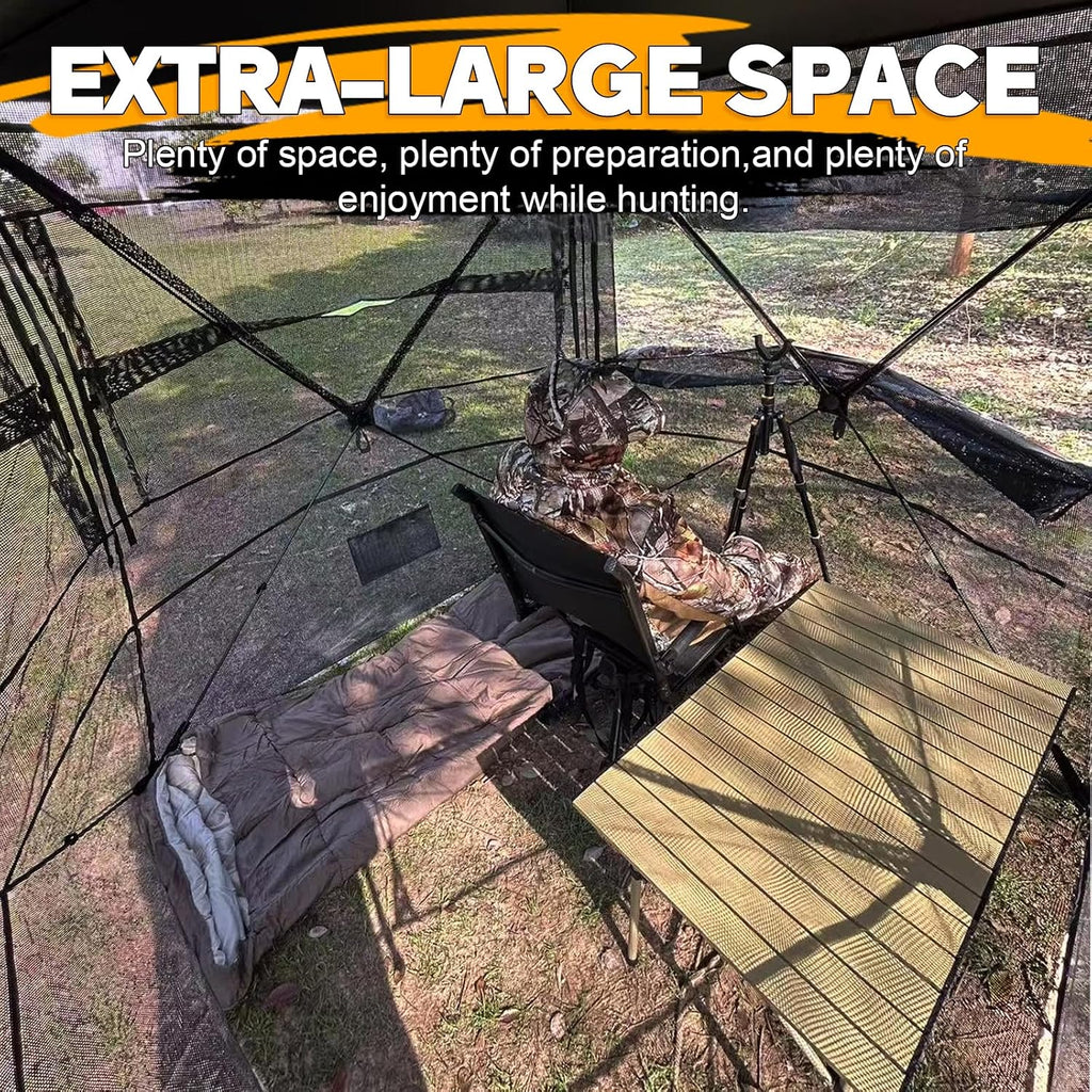 Wide Bottom Hunting Blind 1-3 Person with Portable Chair, 270 Degree See Through Pop up Ground Blinds for Deer Turkey