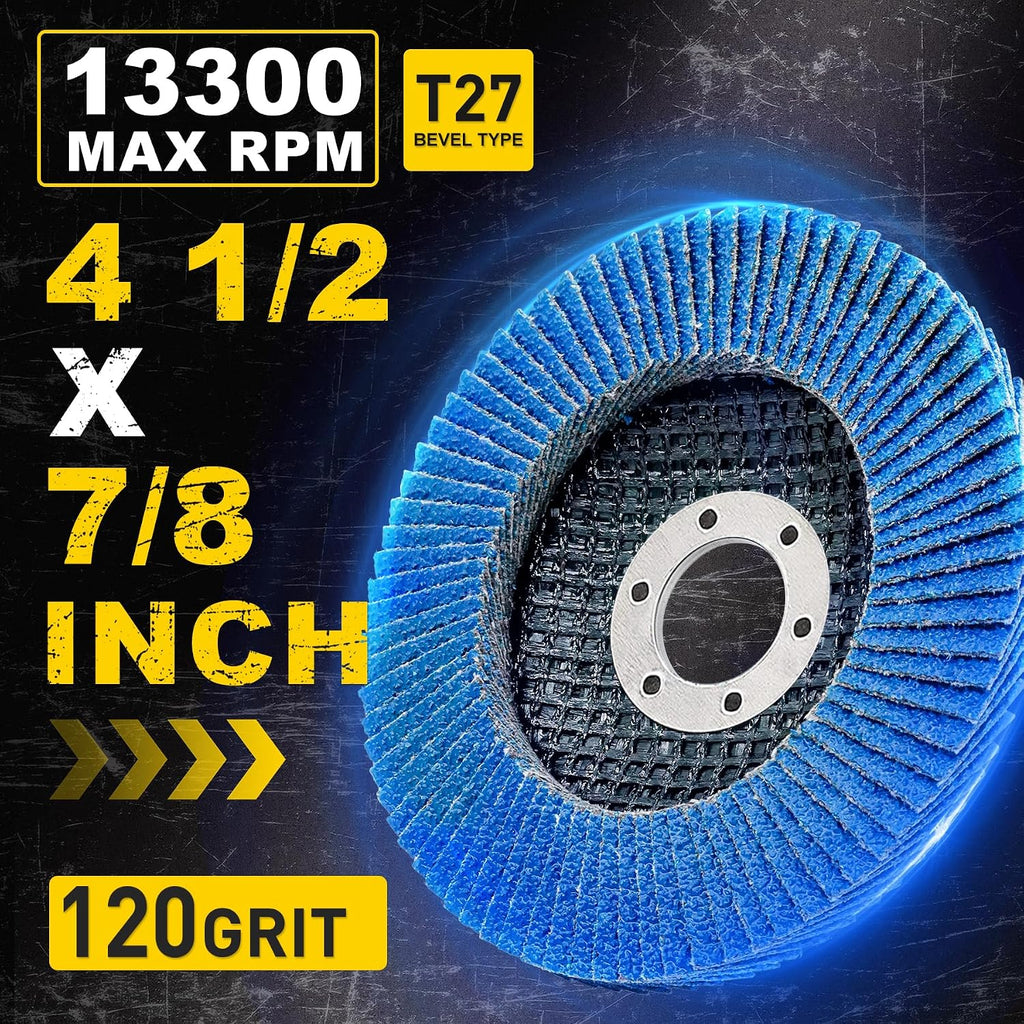 Flap Discs 4 1/2 for Angle Grinder, 12 Pcs Flap Discs 120 Grit, 4.5" x 7/8" High Density Zirconia Type 27 Flap Sanding Disc for Grinding, Rust Removal, Sanding and Finishing - 12 Packs