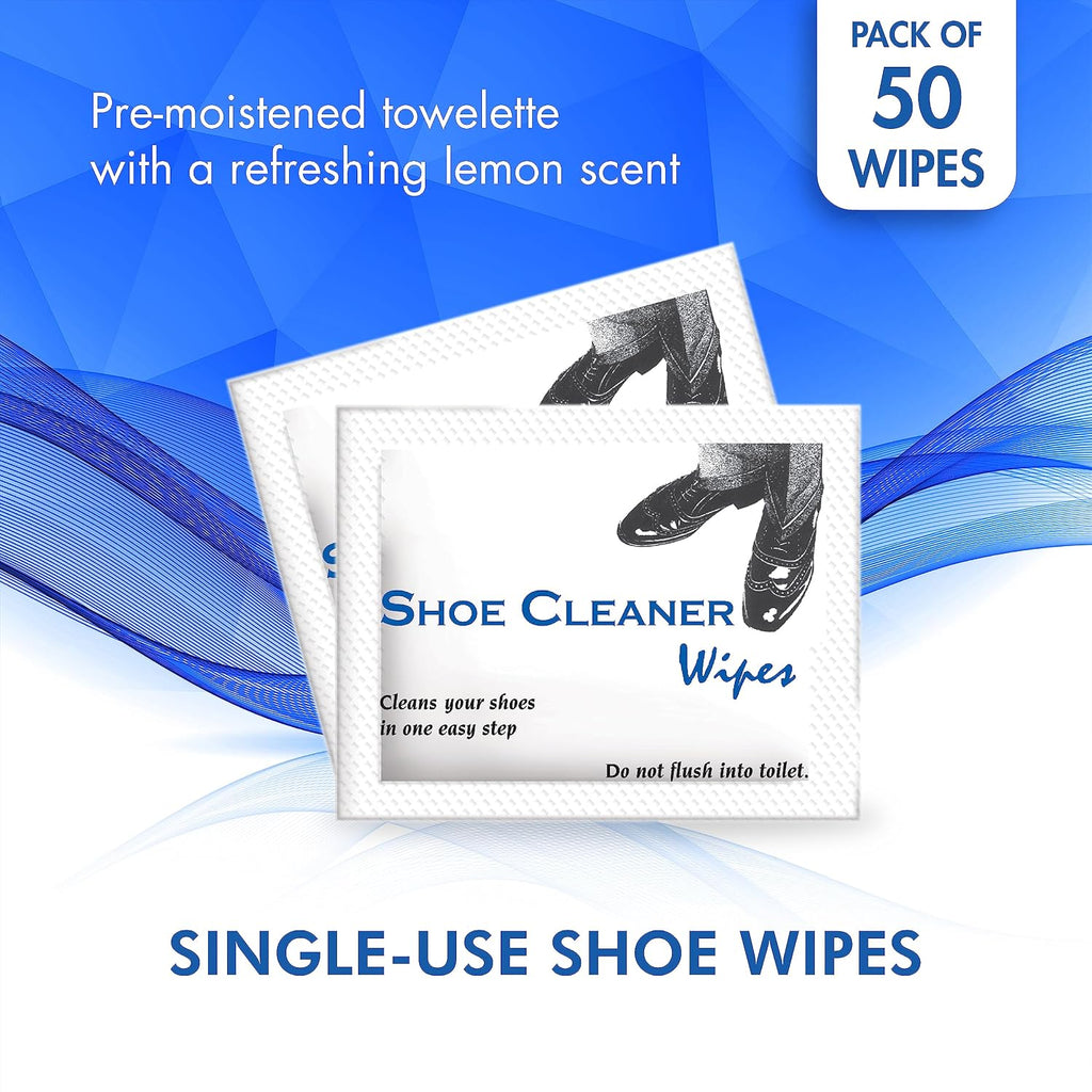 Pre-Moistened Shoe Shine Wipes, 50 Count | Streak-Free Leather Shoe Cleaner Wipes, Individually Wrapped, Easy To