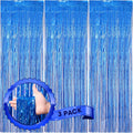3 Pack 3.3 x 8.2 ft Laser Blue Foil Fringe Backdrop Curtains, Tinsel Streamers Birthday Party Decorations, Fringe