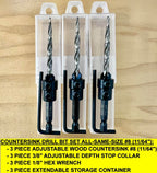 FTG USA 3 Pc #10 (3/16") Countersink Drill Bit Set with Tapered Drill Bi