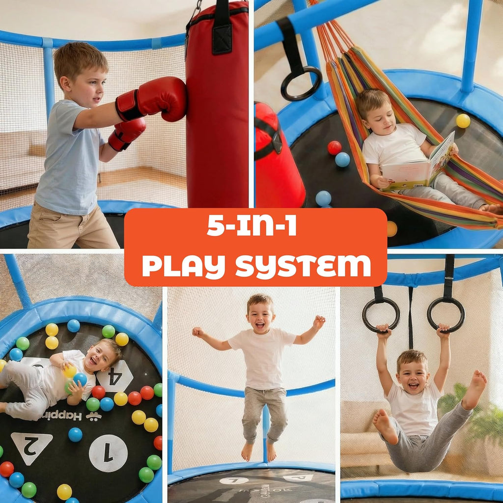 55’’ Trampoline for Kids with Safety Enclosure, Indoor & Outdoor Toddler Trampoline, Ultra Safe Design with Multi