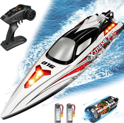 34+MPH Brushless RC Boat for Adults & Kids with 2 Rechargable Batteries- Large 19” Remote Control Boat Toy, HJ816 Rc