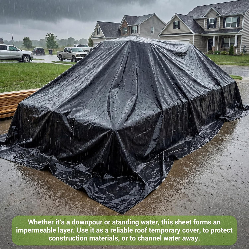 Black Plastic Sheeting 6 Mil 10 x 25 FT, Heavy Duty Polyethylene Sheeting, Waterproof, UV Protection
