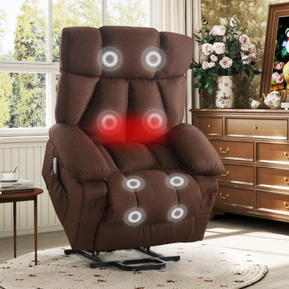 Power Lift Recliner Chair with Vibration Massage&Heat for Elderly,Upholstered Breathable Fabric Lounge Chair with