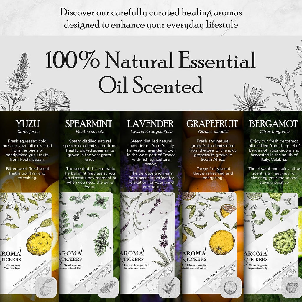 (Spearmint, Pack of 1) - 100% Natural Essential Oil Scented Mask Stickers for Face Mask & Pillow (12 Stickers/pc)