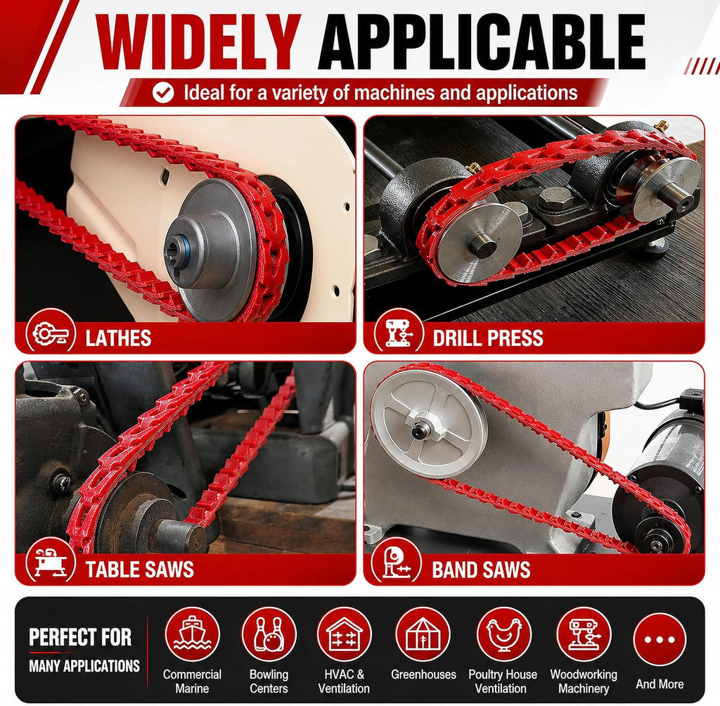 10 Ft x 5/8 Inch Adjustable Link V-Belt, Type B Power Twist Belt, Red