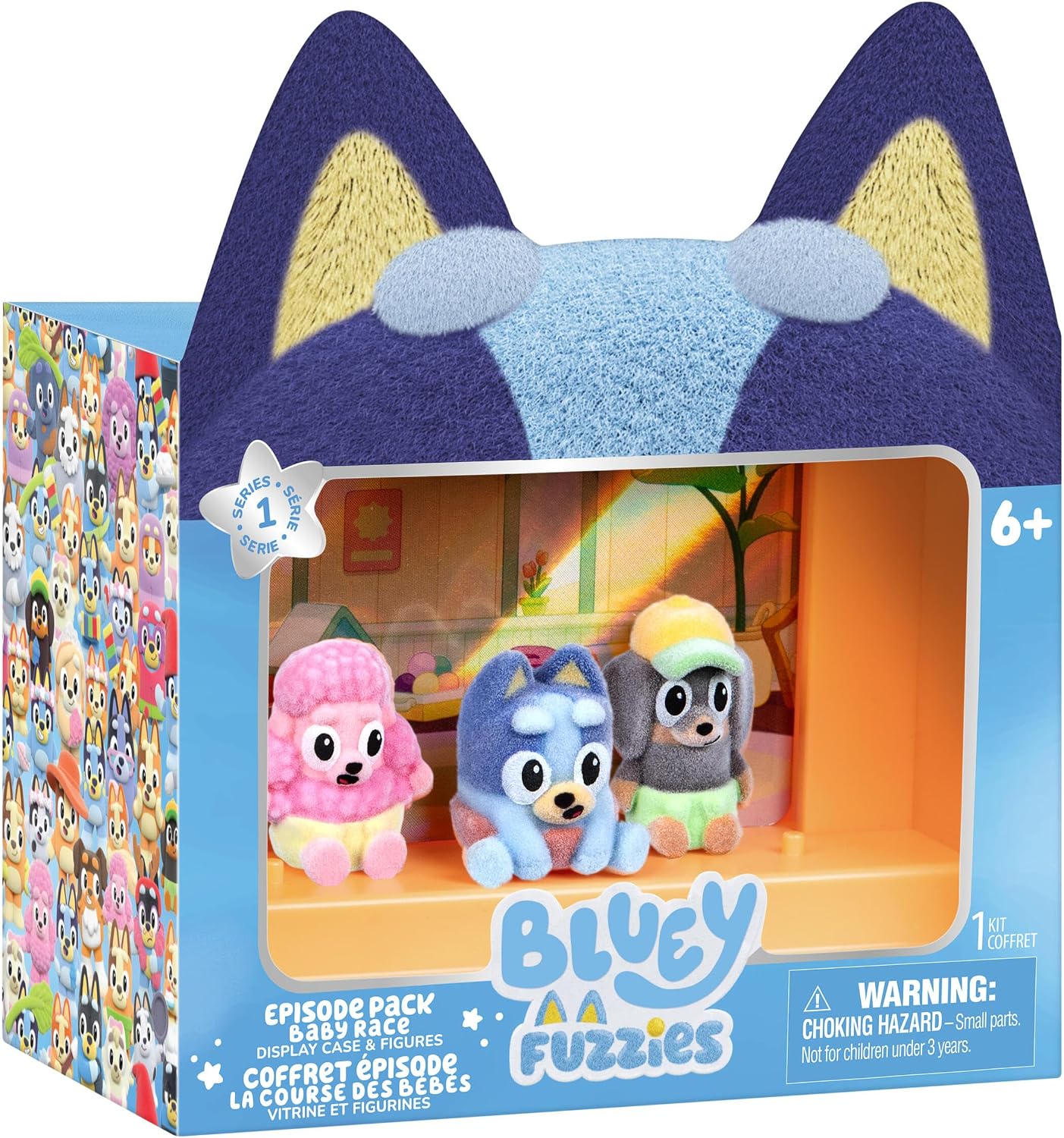 Fuzzies Episode Pack: Baby Race. with 3 Specially Flocked Collectible Mini-Figures (Incl. 1 Exclusive), Display Case