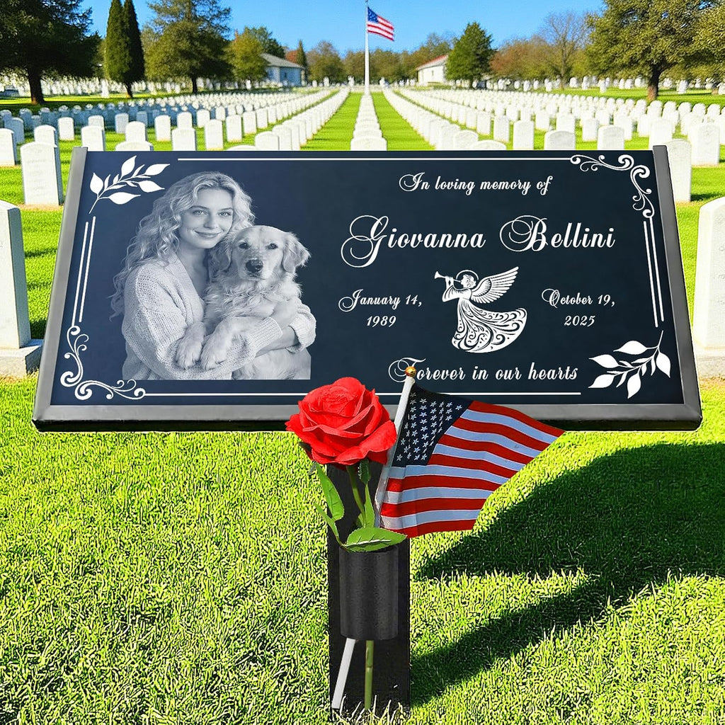 Headstone Grave Marker, Natural Granite Memorial Stone Cemetery Tombstone Personalized Engraved Temporary Grave Stone