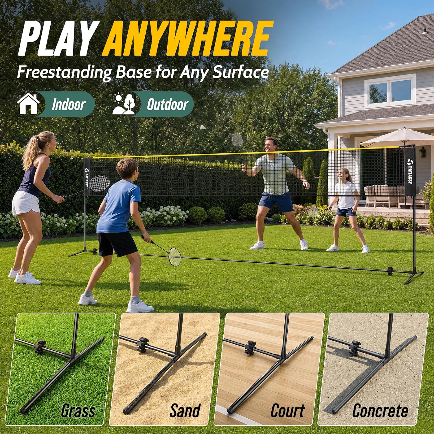 3-in-1 Badminton Volleyball Pickleball Net Set Adjustable Height | Backyard Outdoor Games, 17FT Portable Net, Height