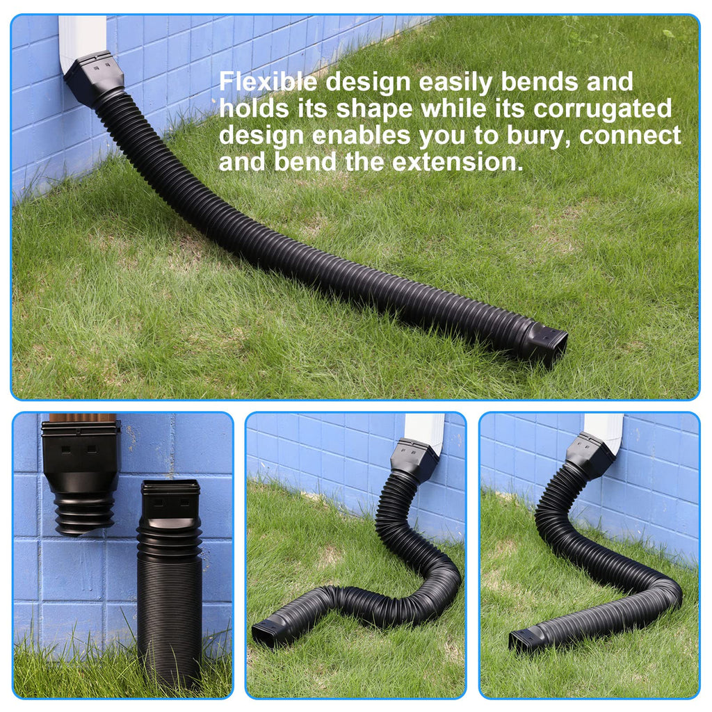 Black-2pack Rain Gutter Downspout Extensions Flexible, Drain Downspout Extender,Down Spout Drain Extender, Gutter
