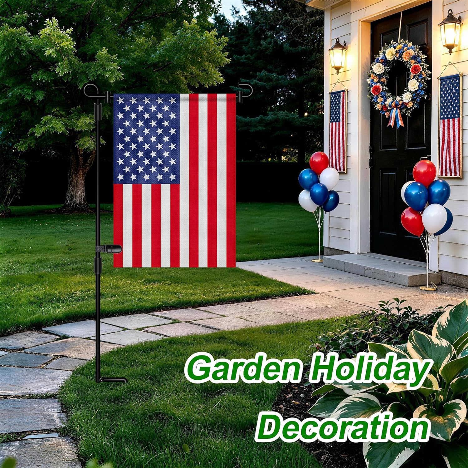 Garden Flag Stand,Premium Garden Flag Holder Pole Metal Powder-Coated Weather-Proof Paint with Graden Flag Clip and