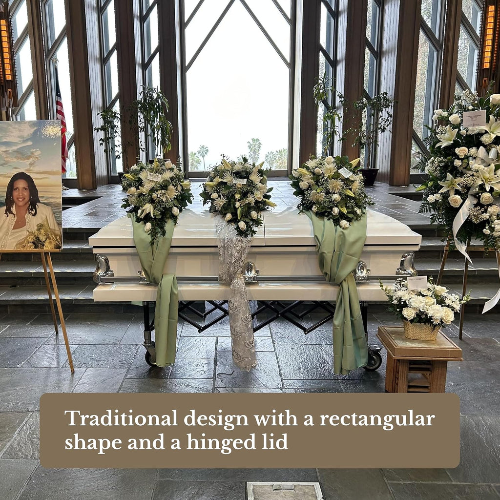 Elegant Orion Series Funeral Casket for Humans - Handcrafted Steel Casket, Luxurious White and Gold Finish & White