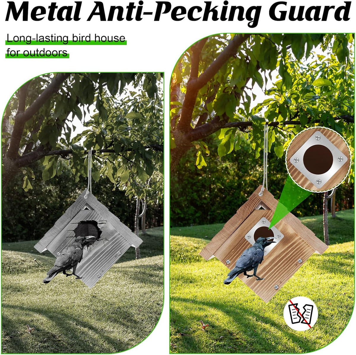 1 Pack Wren House with Metal Guard, 1-1/8'' Entrance Hole Hanging Wren Bird Houses for Outside for Nesting with Air