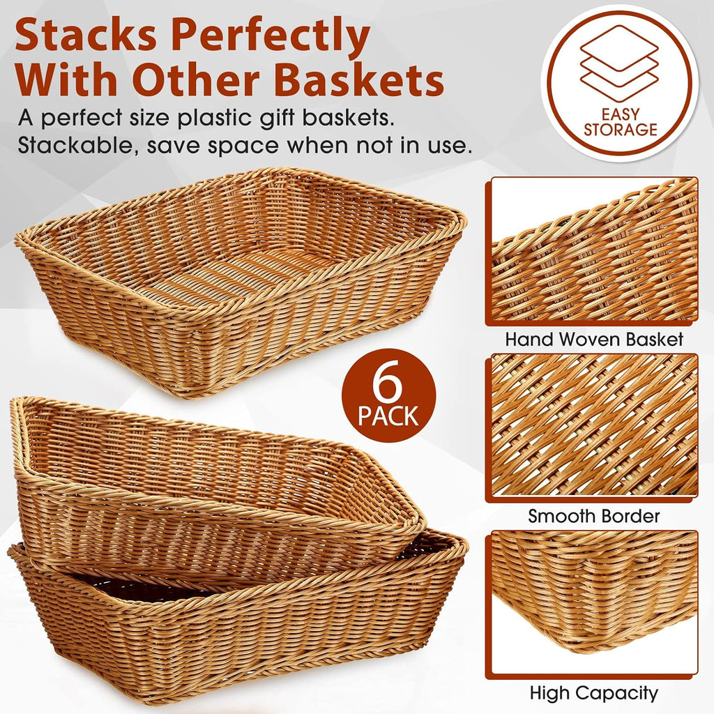 6 Pack Wicker Bread Baskets Woven Serving Basket, 15.8 Inch