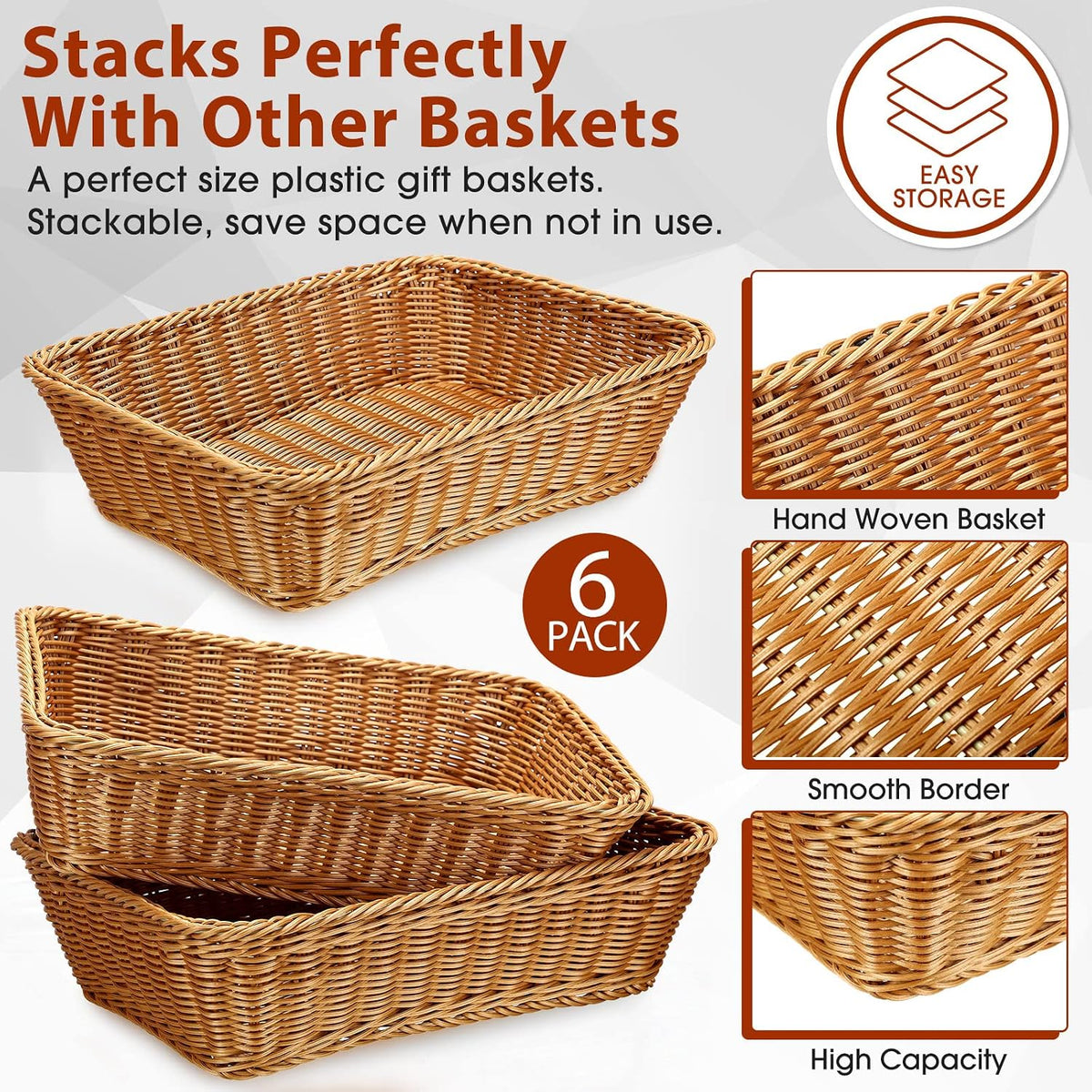 6 Pack Wicker Bread Baskets Woven Serving Basket, 15.8 Inch