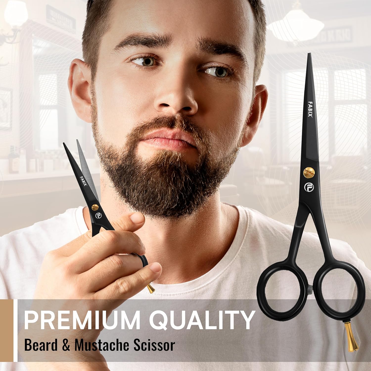5” Professional Beard Mustache Scissors with 1 Beard Comb, 1 Mustache Comb and Travel Pouch - Perfect Beard Trimming