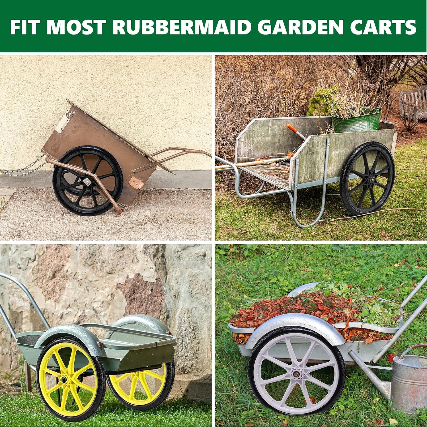 20" Flat Free Tire and Wheel with 3/4" & 5/8" Bearing, Replacement Wheels for Rubbermaid Wheelbarrow,Lawn Carts, Big