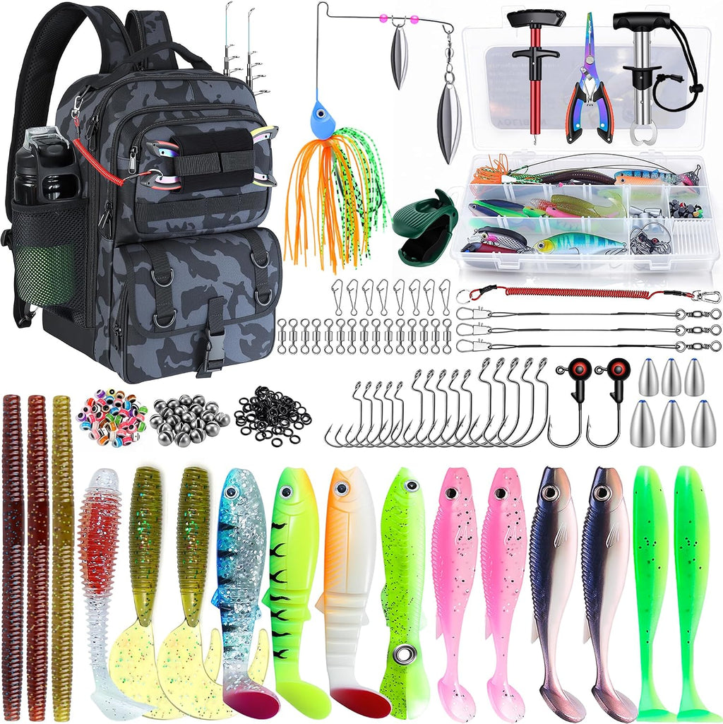 Fishing Backpack with Tackle Boxes,Fishing Sling Tackle Bag with Rod Holder Waterproof Fishing Bag with Fishing Gear