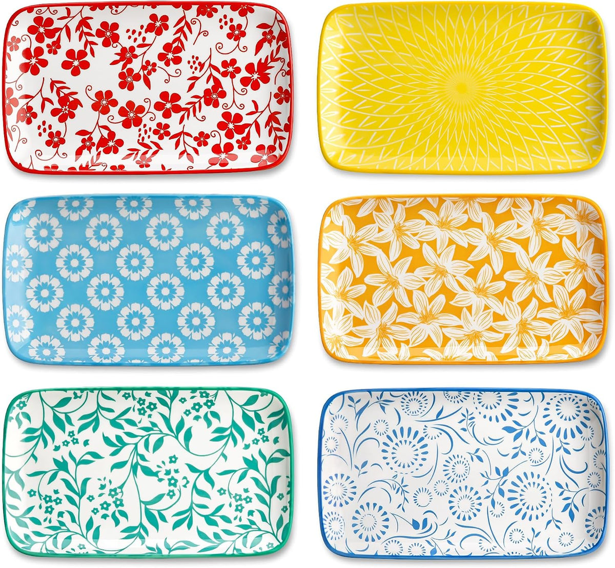 Selene Rectangular Salad Plates 8.5"x5.1"Inch, Set of 6
