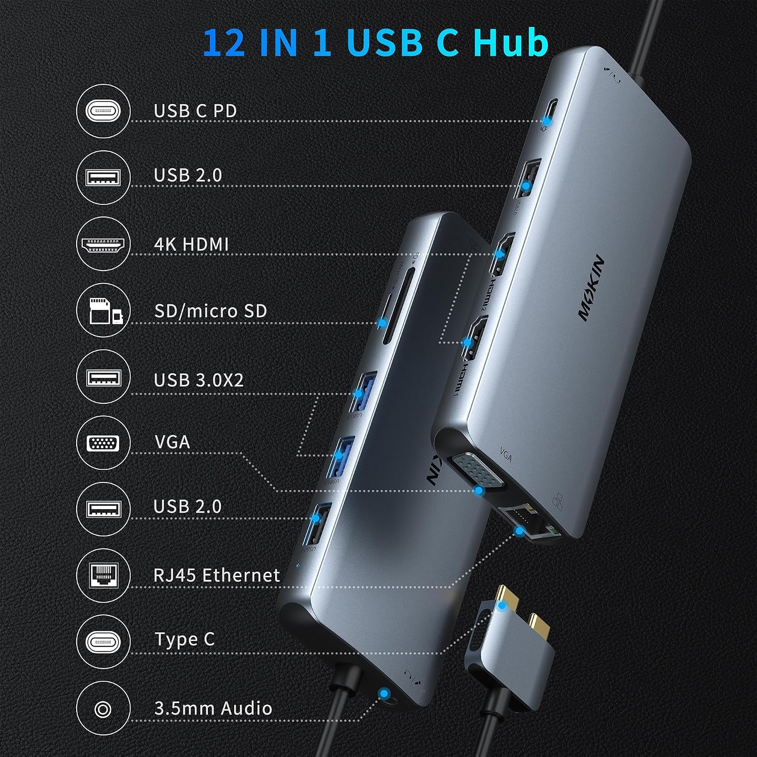 MacBook Pro Docking Station for Dual Monitor, 12 in 2 HDMI Adapter | Dockingstation for MacBook Pro/Air, MacBook