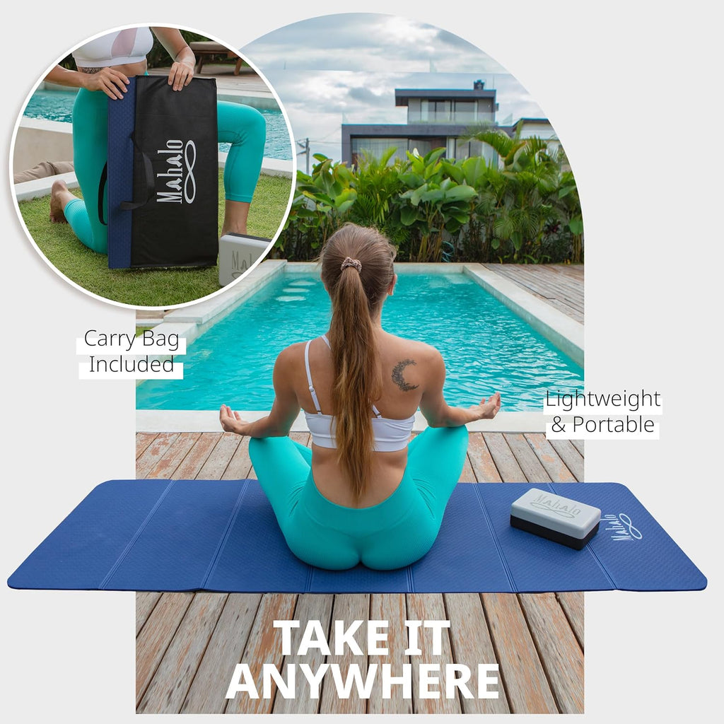 Foldable Yoga Mat + Carry Bag, 6mm 7-fold Workout Mat, Easy to Store, Anti-Slip Folding Exercise Mat for Yoga