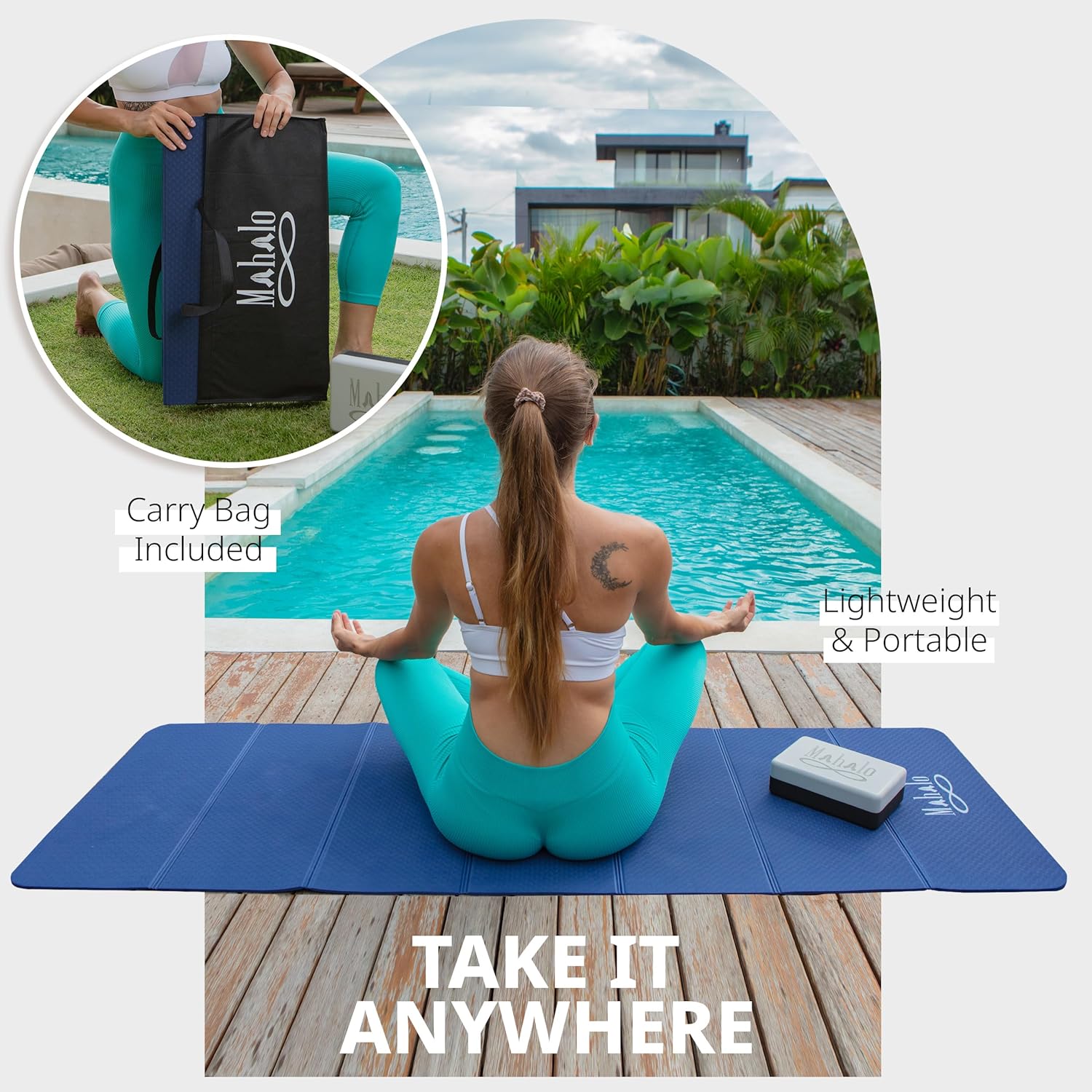 Foldable Yoga Mat + Carry Bag, 6mm 7-fold Workout Mat, Easy to Store, Anti-Slip Folding Exercise Mat for Yoga