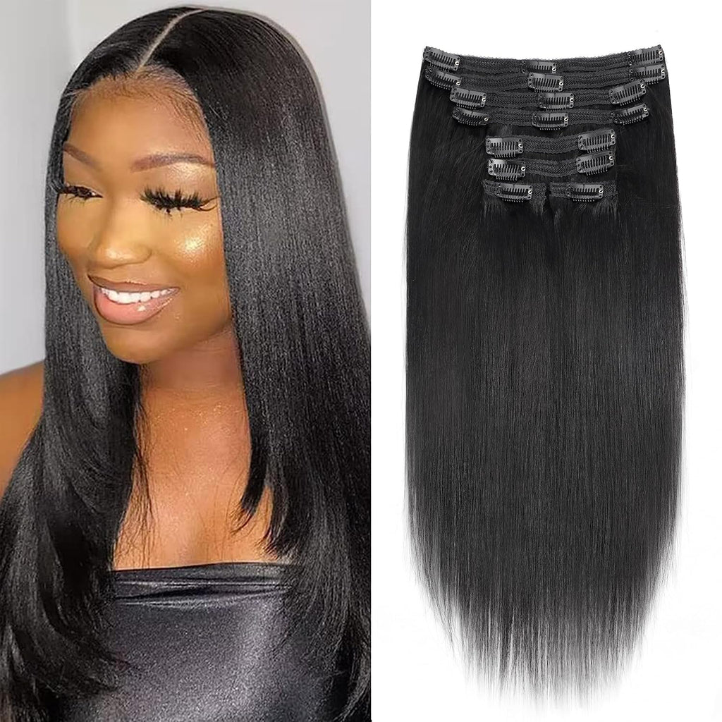 Affordable 14 Inch Yaki Straight Clip ins Human Hair Brazilian Yaki Straight Clip in Hair Extensions Unprocessed