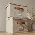 Decorative File Organizer Box Set of 2 - Collapsible Linen Filing Cabinets with Handles Are Perfect to Store All Your