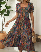 Summer Dresses for Women Flowy Casual Midi Dress Short Sleeve Tiered Dress Beach Vacation Sundresses with Pockets