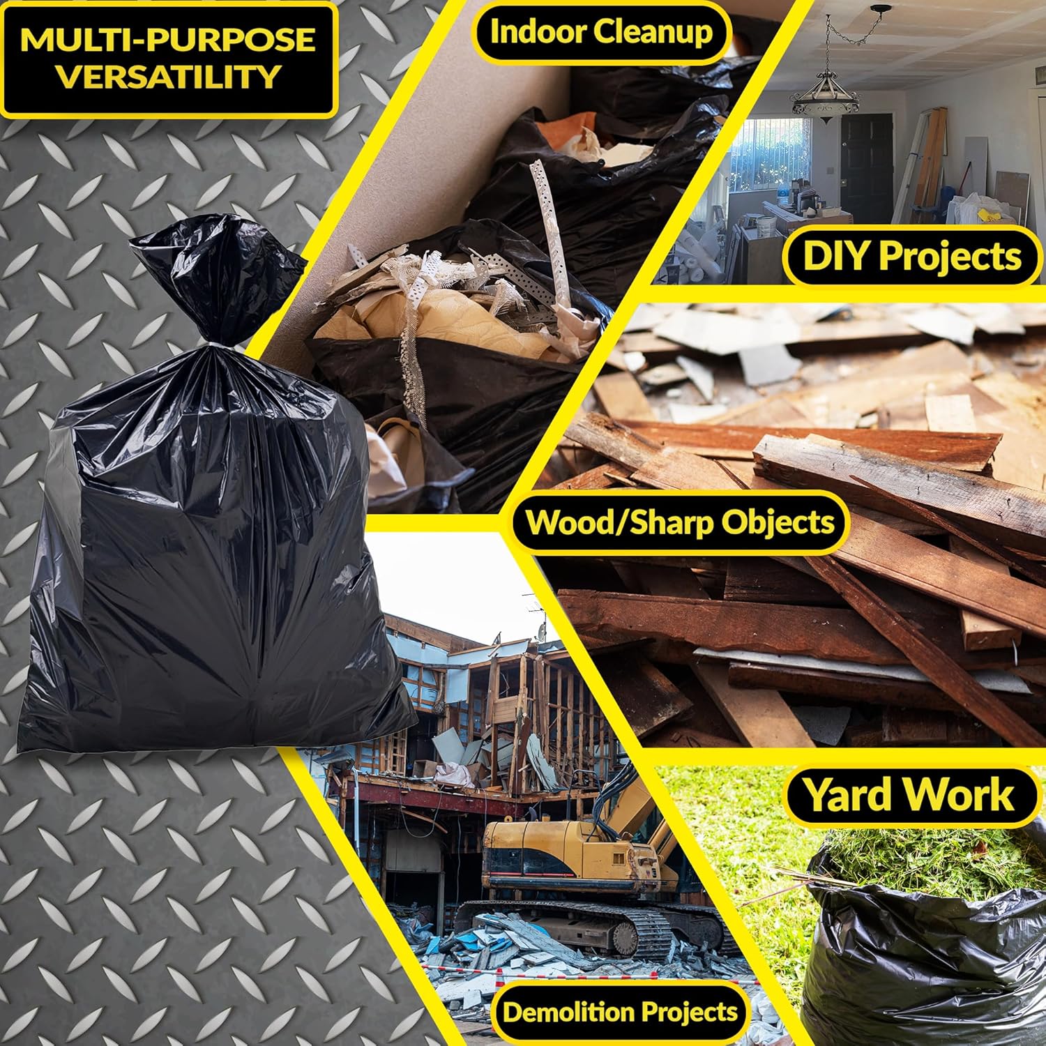 Contractor Garbage Bags 55 Gallon | 20 Trash Bags | Heavy Duty | Black Contractor
